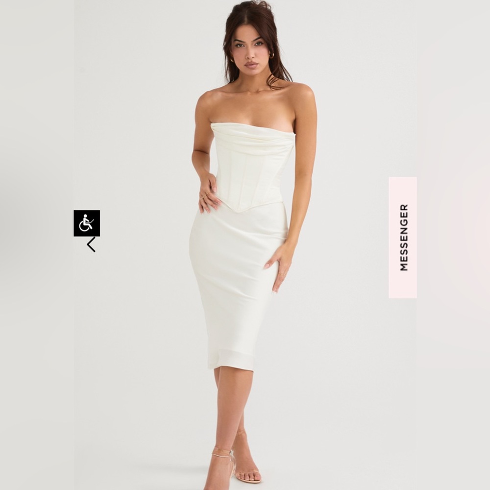 SIENNA 🧜‍♀️ IVORY SATIN STRAPLESS CORSET MIDI DRESS
